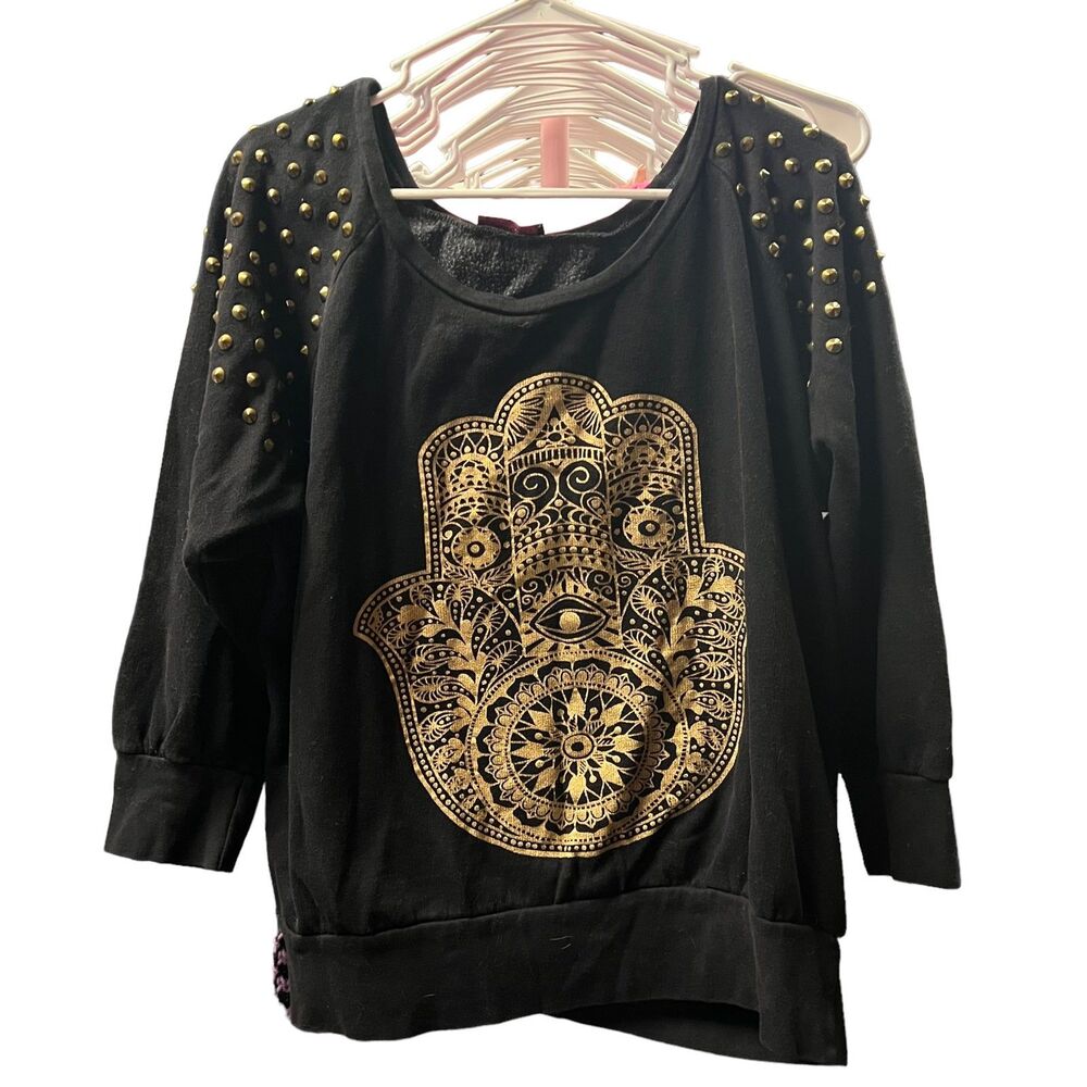 Evil Eye Hamsa Gold Mandala 3/4 sleeve sweater